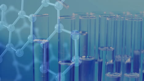 Animation-Chemischer-Strukturen-über-Laborschalen-Auf-Blauem-Hintergrund