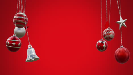 Animation-of-christmas-baubles-decorations-on-red-background