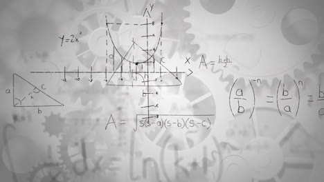 Animation-of-mathematical-equation-and-diagrams-with-mechanicals-gears-over-white-background