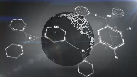 Animation-Der-Datenverarbeitung-Chemischer-Strukturen-über-Dem-Globus