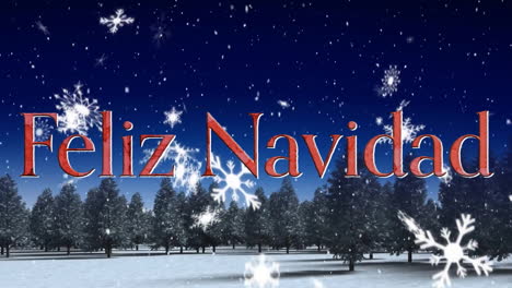 Animation-Des-Textes-„Feliz-Navidad“-über-Fallendem-Schnee-Im-Winterlandschaftshintergrund