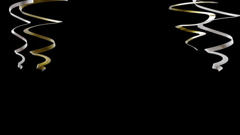 Animation-of-gold-and-silver-streamers-on-black-background