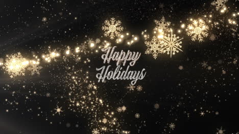 Animation-of-happy-holidays-text-over-spots-of-light-on-black-background