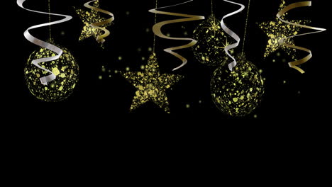 Animation-of-gold-and-silver-streamers-with-copy-space-on-black-background