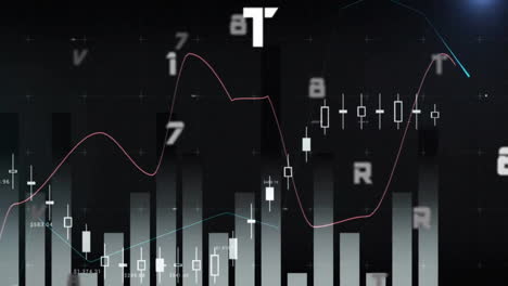 Animation-of-changing-numbers-and-letters-with-graph-over-black-background