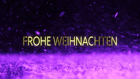 Animation-of-frohe-wihnachten-text-over-purple-particles-falling-on-black-background