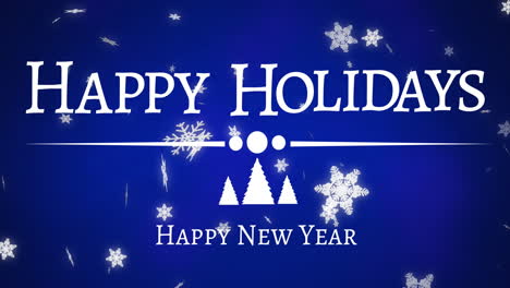Animation-of-happy-holidays-text-over-snow-falling-on-blue-background
