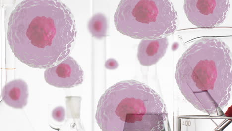 Animation-of-red-blood-cells-over-laboratory-dishes-on-white-background
