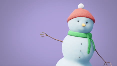 Animation-Eines-Weihnachtlichen-Schneemanns,-Der-Sich-über-Einen-Violetten-Hintergrund-Bewegt