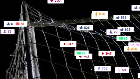 Animation-of-multiple-notification-bars-over-close-up-of-goal-post-against-night-sky