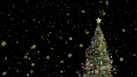 Animation-Eines-Weihnachtsbaums-über-Fallendem-Schnee-Im-Hintergrund