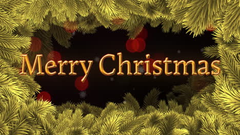 Animation-of-merry-christmas-text-and-christmas-fir-tree-branches-on-black-background