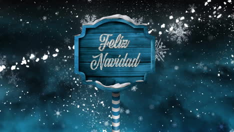 Animation-of-feliz-navidad-text-over-sign-in-winter-scenery-background