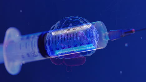 Animation-of-human-brain-over-syringe-on-blue-background