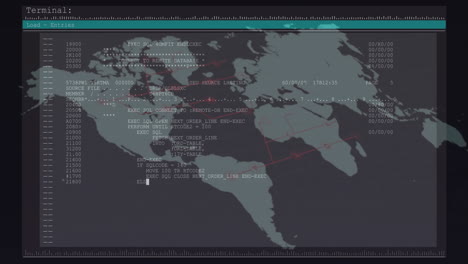 Animation-of-computer-language-and-map-over-black-background
