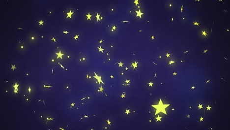 Animation-Von-Goldenen-Sternen,-Die-Auf-Blauen-Hintergrund-Fallen