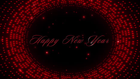 Animation-of-happy-new-year-text-in-red-circles-of-light-on-black-background