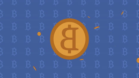 Animación-De-Bitcoins-Sobre-Patrón-Sobre-Fondo-Azul