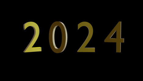 Animation-Des-Goldenen-2024-Textes,-Der-Sich-Auf-Schwarzem-Hintergrund-Dreht