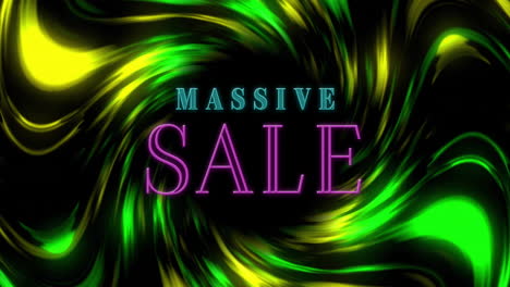 Animation-of-wave-pattern-around-massive-sale-text-over-black-background