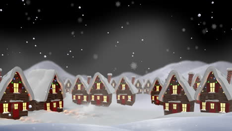 Animation-of-snow-falling-over-christmas-winter-scenery-with-houses-background
