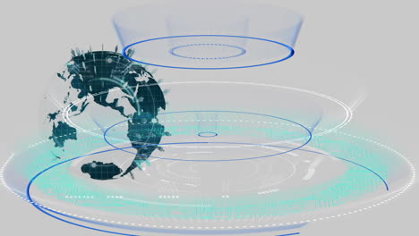 Animation-Von-Personensymbolen,-Die-Einen-Globus-Mit-Kreisen-Vor-Abstraktem-Hintergrund-Drehen