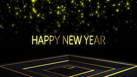 Animation-of-happy-new-year-text-over-glowing-spots-on-black-background