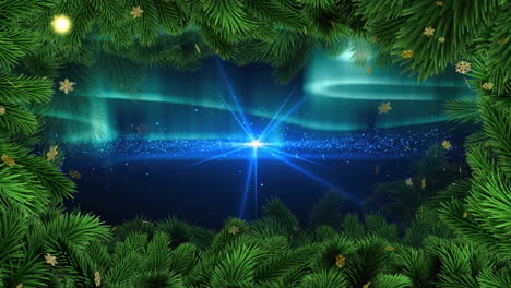 Animation-Von-Weihnachtsbaumzweigen-über-Schneebedecktem-Hintergrund