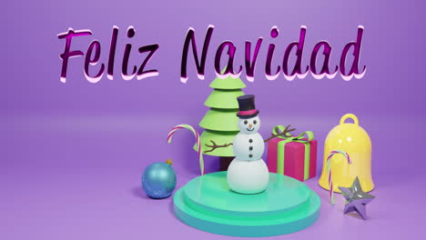 Animation-of-feliz-navidad-text-and-christmas-decorations-on-purple-background