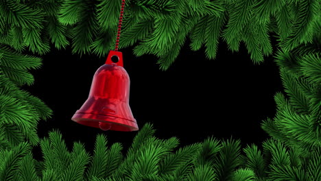 Animation-of-christmas-red-bell-bauble-decoration-over-fir-tree-branches-background
