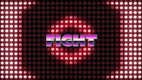 Animation-of-fight-text-and-illuminated-hexagons-on-lights-against-black-background