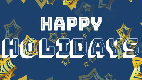 Animation-of-happy-holidays-text-with-stars-over-blue-background