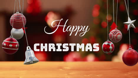 Animation-of-christmas-baubles-decorations-over-merry-christmas-text-background