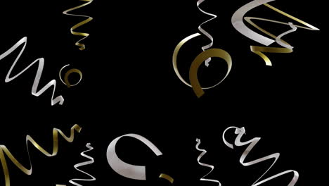 Animation-Von-Goldenen-Und-Silbernen-Luftschlangen-Auf-Schwarzem-Hintergrund