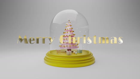 Animación-De-Texto-De-Feliz-Navidad-Sobre-Una-Bola-De-Nieve-Con-árbol-De-Navidad