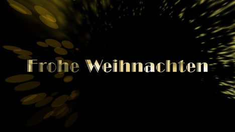 Animation-of-frohe-weihnachten-text-over-glowing-lights-on-black-background