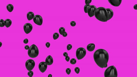 Animation-of-black-balloons-flying-against-pink-background