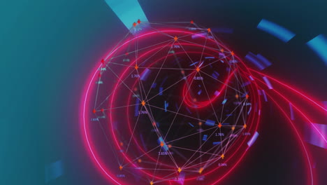 Animation-Verbundener-Symbole,-Die-Einen-Globus-In-Einem-Kreisförmigen-Tunnel-Vor-Blauem-Hintergrund-Bilden