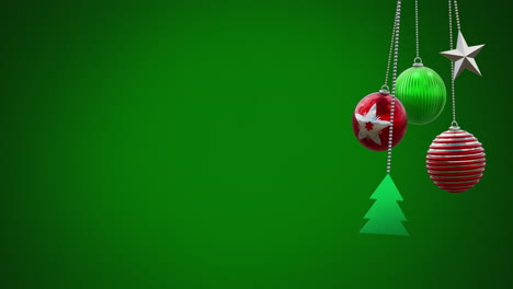 Animation-of-christmas-baubles-decorations-on-green-background