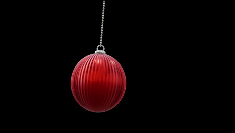 Animation-of-christmas-red-bauble-and-snow-falling-on-black-background