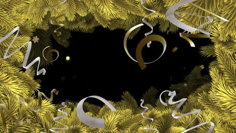 Animation-Von-Goldenen-Und-Silbernen-Luftschlangen-Mit-Kopierraum-Auf-Schwarzem-Hintergrund