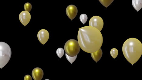 Animation-of-gold-and-silver-balloons-on-black-background