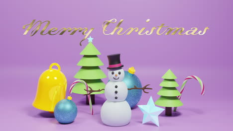 Animation-of-merry-christmas-text-and-christmas-decorations-on-purple-background