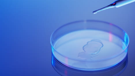 Video-of-laboratory-pipette-and-round-dish-with-copy-space-on-blue-background