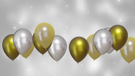 Animation-of-gold-and-silver-balloons-with-silver-background