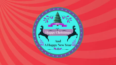 Animation-of-merry-christmas-and-a-happy-new-year-text-with-christmas-tree-and-reindeers-in-circle