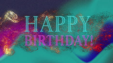 Animation-Eines-Happy-Birthday-Textes-über-Einem-Abstrakten-Partikelmuster-Vor-Blauem-Hintergrund