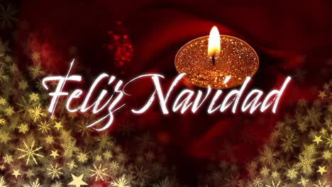 Animation-of-feliz-navidad-text-over-christmas-decoration-and-candle-background