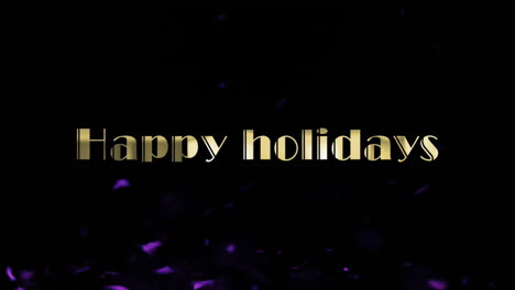 Animation-Eines-Textes-Mit-Frohen-Feiertagen-über-Violetten-Partikeln,-Die-Auf-Schwarzen-Hintergrund-Fallen