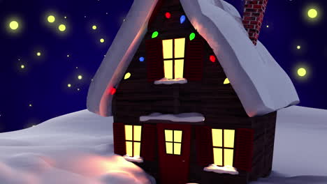 Animation-of-christmas-house-in-winter-scenery-on-blue-background